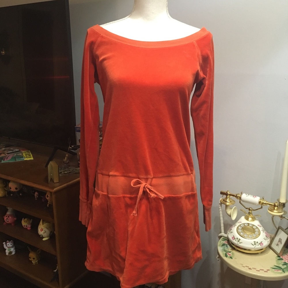 Vintage Y2K Juicy Couture Orange Long Sleeve Drop Waist Mini Dress L
